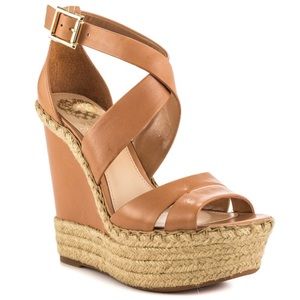 Vince Camuto Marcela Tan Leather Jute Wedge